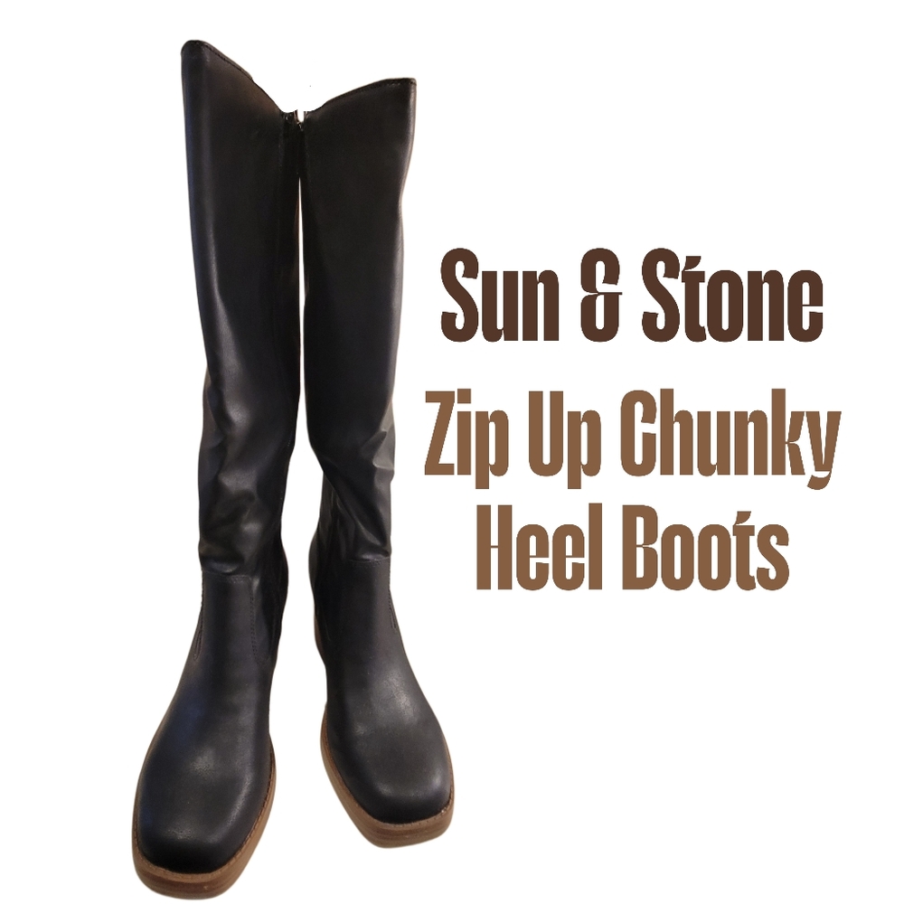 Sale❗NEW Sun + Stone Womens Aiimee Faux Leather Side Zip Knee-High Boots Shoes 8 - Picture 2 of 15